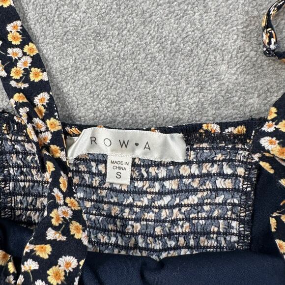 Row A Floral Mini Dress Size Small Navy Blue/Yellow Ruffle Tiered Sundress - Picture 6 of 8